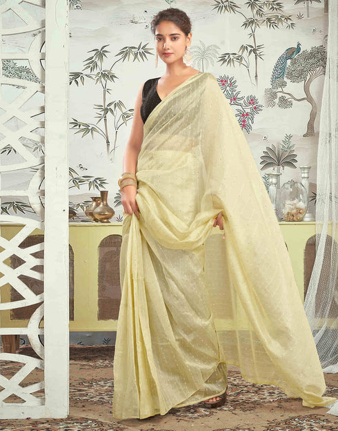 Sudathi Ready To Wear Cream Woven Silk Saree